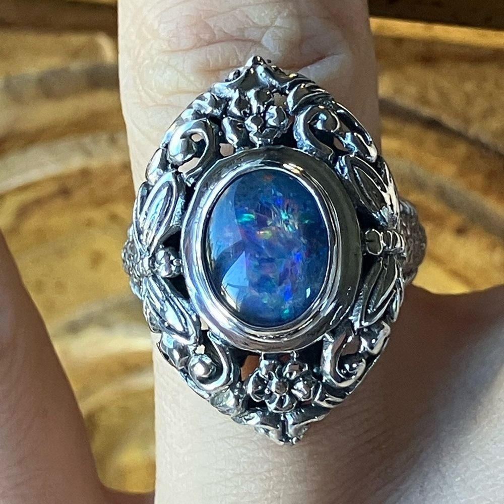 Australian Boulder Opal Sterling Silver Ring Size 7.25